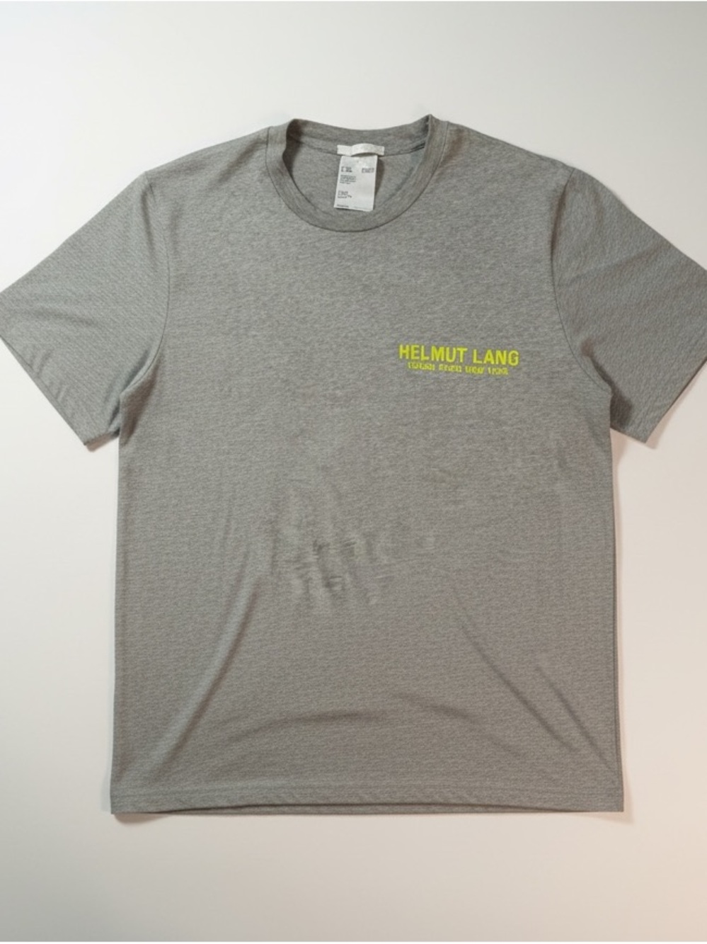 Helmut Lang Gray Tee with Neon Yellow Logo